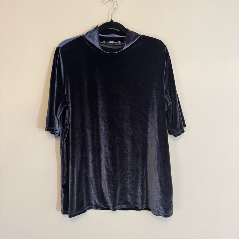 Loft Womens Dark Blue Crushed Velvet Short Sleeve Mock Neck Tunic T-Shirt Size L